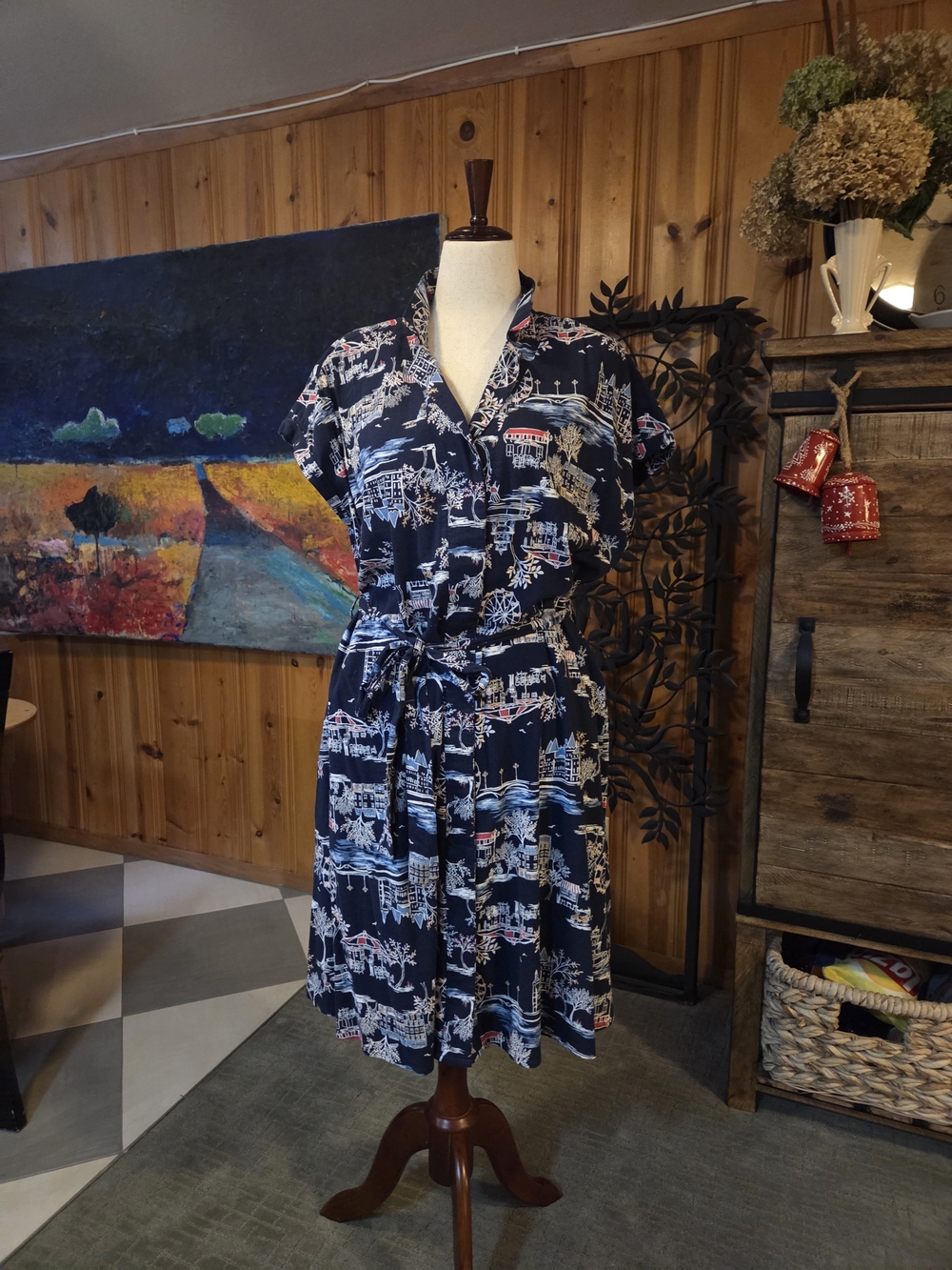 Old Navy  Scenic Print  Navy Dress